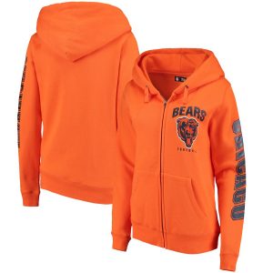 New Era Chicago Bears Women’s Orange Playbook Glitter Sleeve Full-Zip Hoodie